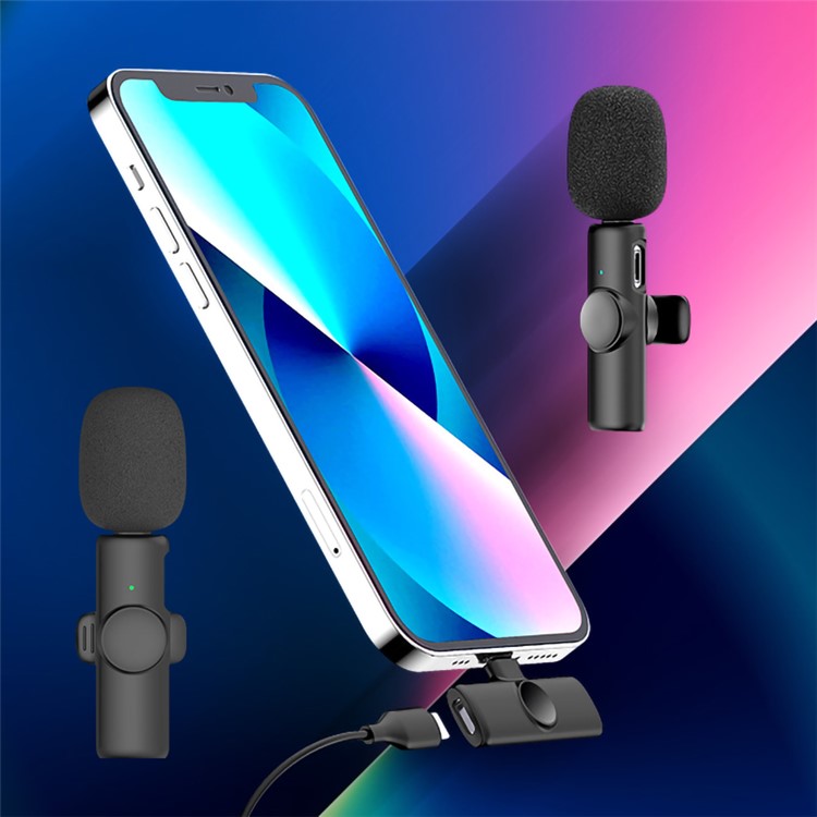 K2 2 Lavalier Microphones with 1 Lightning Receiver Noise Reduction Wireless Lapel Mic for Live Interview Mobile Phone Recording