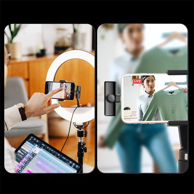 K2 2 Lavalier Microphones with 1 Lightning Receiver Noise Reduction Wireless Lapel Mic for Live Interview Mobile Phone Recording