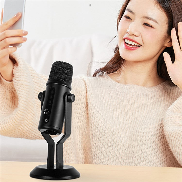 A33 LED Voice Control Breathing Light USB Unidirectional Condenser Microphone One-Key Noise Reduction Mic for Recording/Singing/Teaching/Gaming/Live Broadcast