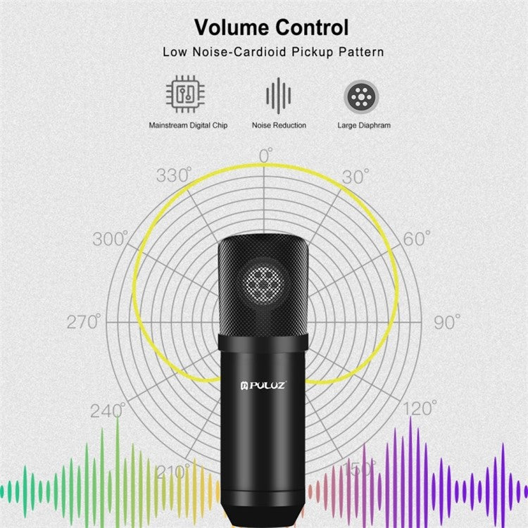 PULUZ Podcast Microphone USB Sound Card Kit Professional Studio Live Sound Mixer with Long Arm for Streaming/Gaming/Recording/Singing/Tiktok/YouTube/PC/Computer - Black