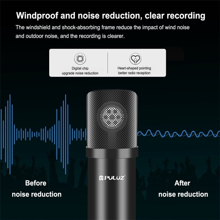 PULUZ Podcast Microphone USB Sound Card Kit Professional Studio Live Sound Mixer with Long Arm for Streaming/Gaming/Recording/Singing/Tiktok/YouTube/PC/Computer - Black