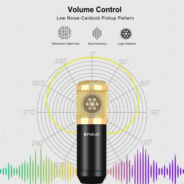 PULUZ Podcast Microphone USB Sound Card Kit Professional Studio Live Sound Mixer with Long Arm for Streaming/Gaming/Recording/Singing/Tiktok/YouTube/PC/Computer - Gold