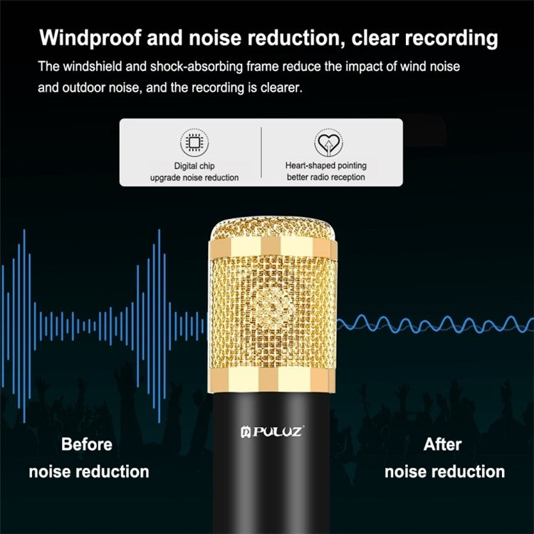 PULUZ Podcast Microphone USB Sound Card Kit Professional Studio Live Sound Mixer with Long Arm for Streaming/Gaming/Recording/Singing/Tiktok/YouTube/PC/Computer - Gold