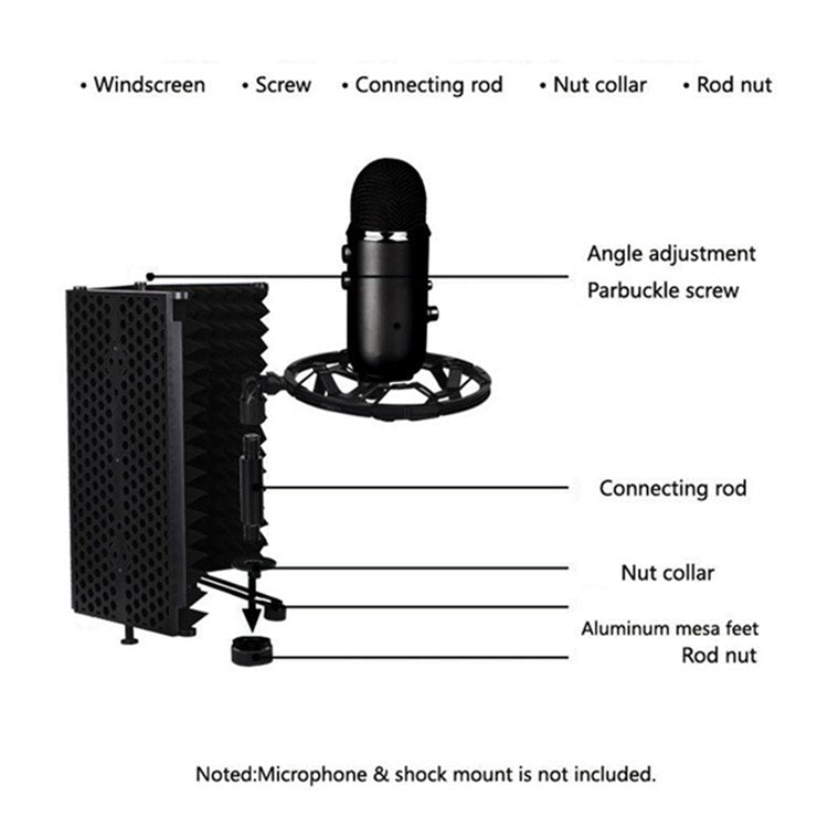 AQA S3 Microphone Isolation Shield High Density Absorbent Foam 3 Folding Panels Sound Shield Mic Recording Equipment