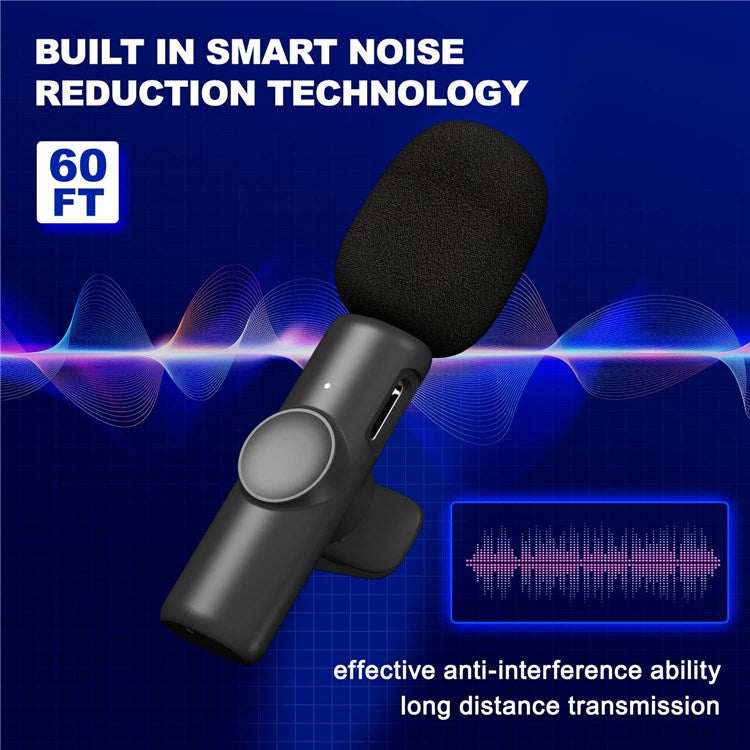 K11 Portable Mini Wireless Lavalier Microphone Noise Cancelling Audio Video Recording Mic (Lightning Interface)