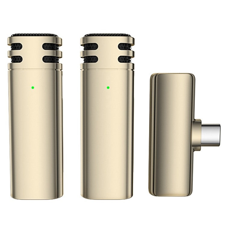 V8 Type-C Interface Plug and Play 2.4G Wireless Lavalier Microphone Live Broadcast Lapel Mic, 1 Transmitter + 2 Receiver - Champagne Gold