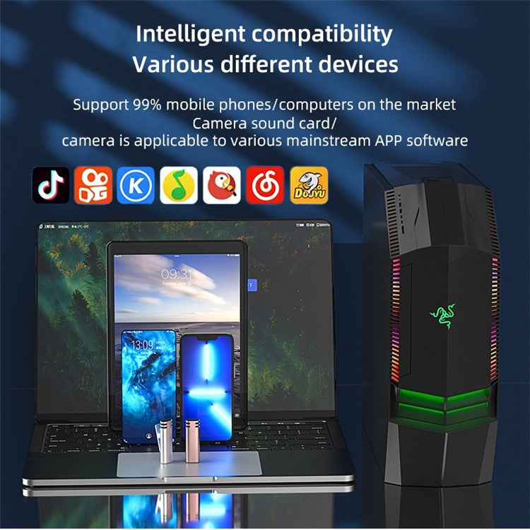 V8 Type-C Interface Plug and Play 2.4G Wireless Lavalier Microphone Live Broadcast Lapel Mic, 1 Transmitter + 2 Receiver - Champagne Gold