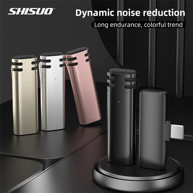 V8 Type-C Interface Plug and Play 2.4G Wireless Lavalier Microphone Live Broadcast Lapel Mic, 1 Transmitter + 2 Receiver - Champagne Gold