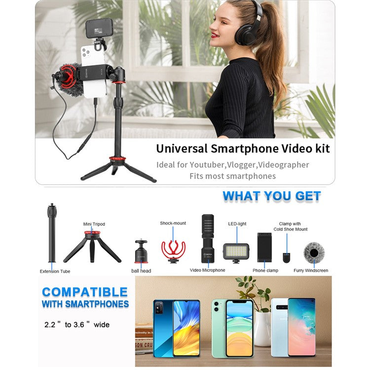 BOYA BY-VG350 Ultimate Smartphone Video Kit with BY-MM1+ Super-cardioid Microphone and LED Light