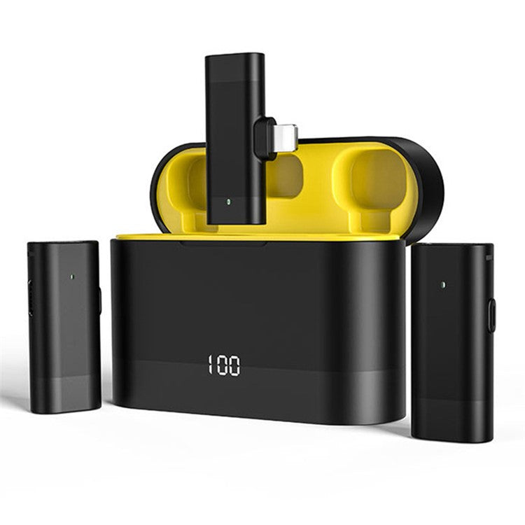 J66 Portable Wireless Microphone Set Lightweight Mini 2 Lavalier Mic + Receiver with Charging Case - Lightning Connector