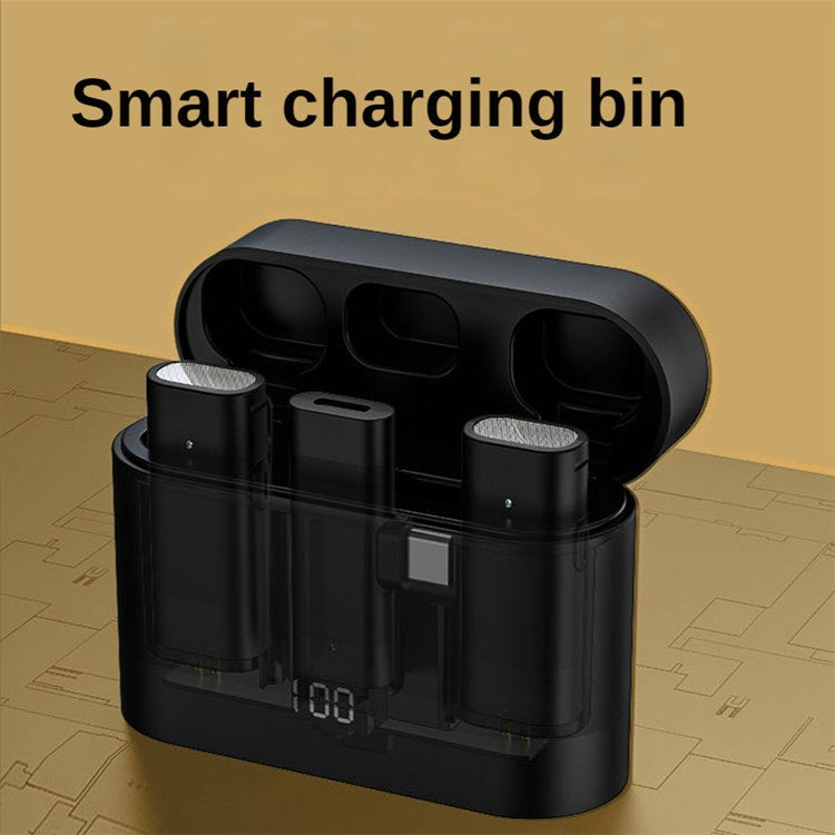 J66 Portable Wireless Microphone Set Lightweight Mini 2 Lavalier Mic + Receiver with Charging Case - Lightning Connector