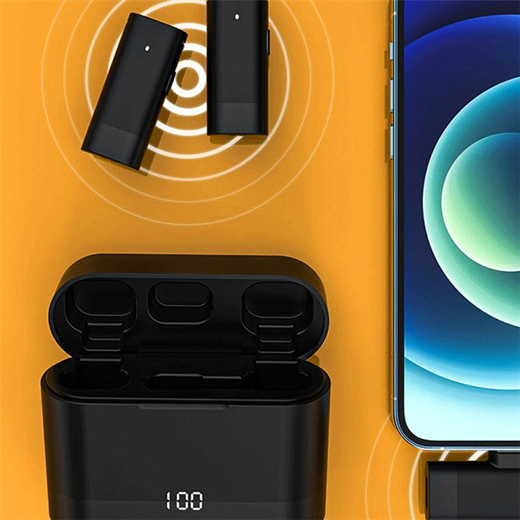 J66 Portable Wireless Microphone Set Lightweight Mini 2 Lavalier Mic + Receiver with Charging Case - Lightning Connector
