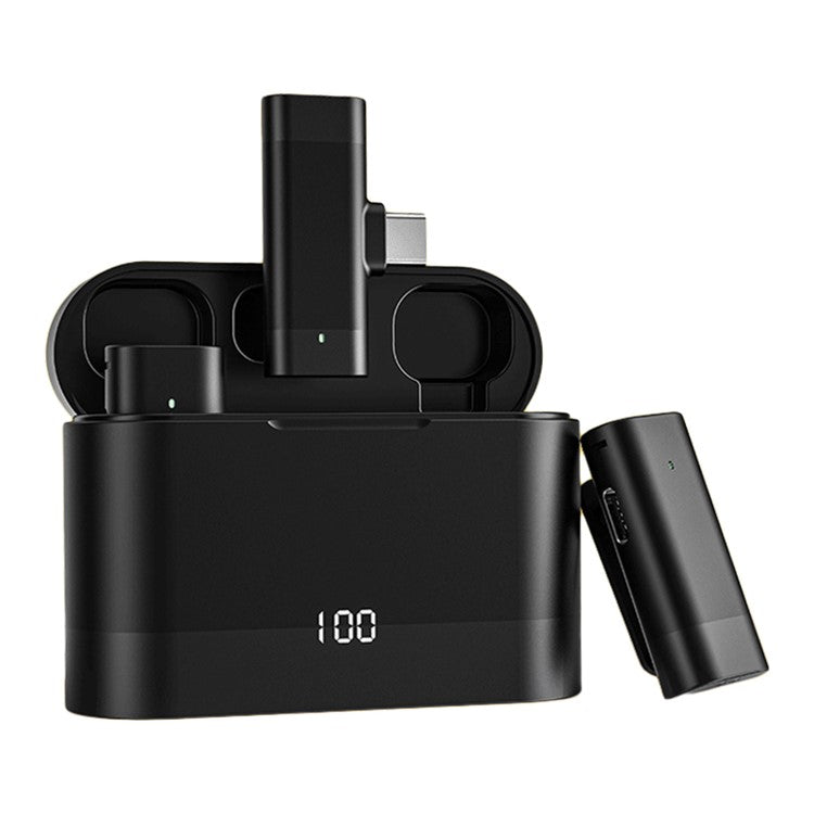 J66 Portable Wireless Microphone Set Lightweight Mini 2 Lavalier Mic + Receiver with Charging Case - Type-C Connector