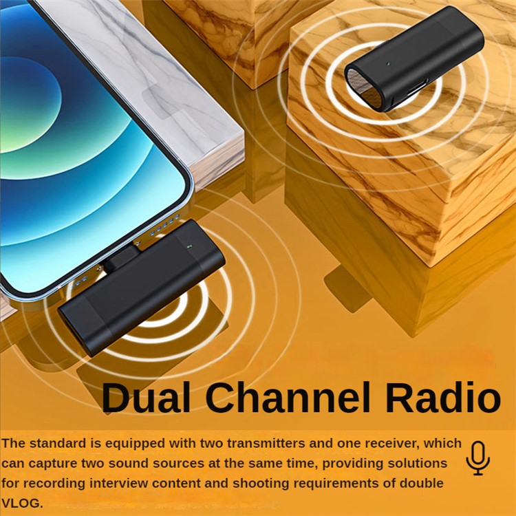 J66 Portable Wireless Microphone Set Lightweight Mini 2 Lavalier Mic + Receiver with Charging Case - Type-C Connector