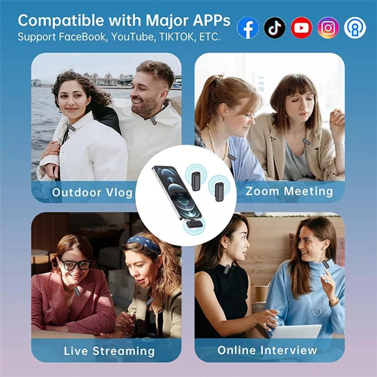 J13 2Pcs Wireless Lavalier Microphone with Receiver Omnidirectional Sound Pickup Mini Lightning Lavalier Mic