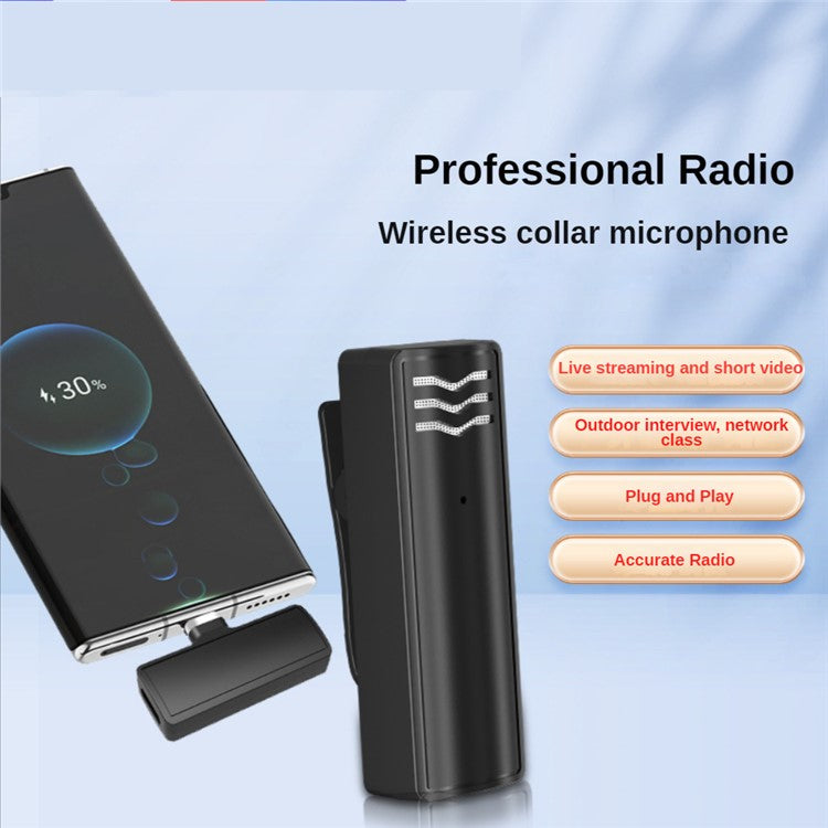 J60 Wireless Lavalier Microphone Set 2 Transmitter + Receiver Portable Mini Type-C Lavalier Mic for Live Streaming, Interview