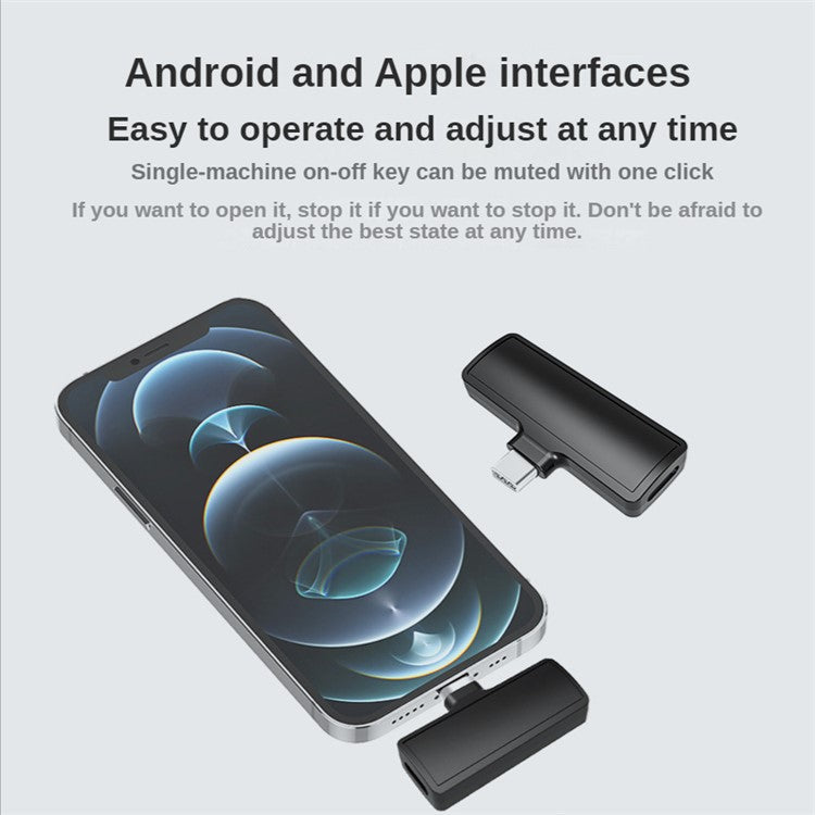 J60 Mini Wireless Lavalier Mic Transmitter + Receiver Portable Lavalier Microphone with Type-C Connector