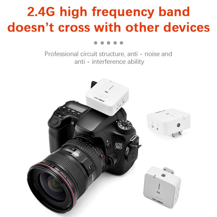 YELANGU MX5 Wireless Lavalier Microphone Set Transmitter + Receiver Portable 2.4G Mic with Clip - Black