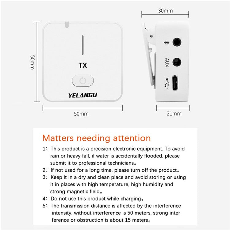 YELANGU MX5 Wireless Lavalier Microphone Set Transmitter + Receiver Portable 2.4G Mic with Clip - Black