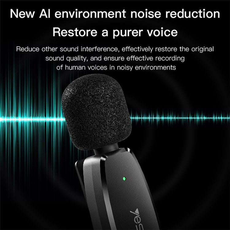 YESIDO KR12 For iPhone 8-Pin iPad Wireless Lavalier Microphone Mini Recording Mic (1 Transmitter + 1 Receiver)