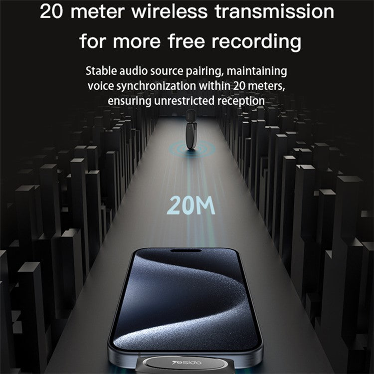 YESIDO KR12 For iPhone 8-Pin iPad Wireless Lavalier Microphone Mini Recording Mic (1 Transmitter + 1 Receiver)