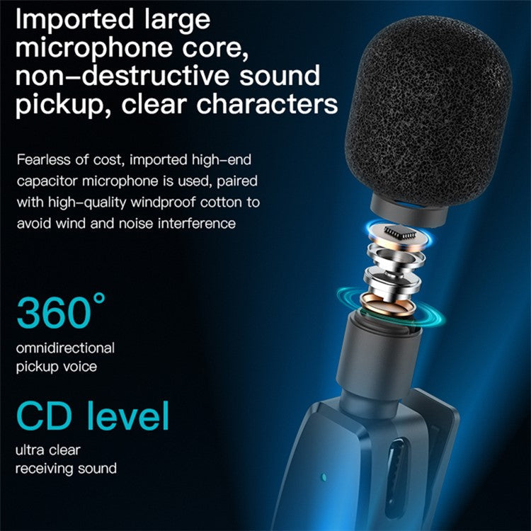 YESIDO KR14 8-Pin Plug Mini Recording Mic for iPhone Wireless Lavalier Microphone (2 Transmitters + 1 Receiver)