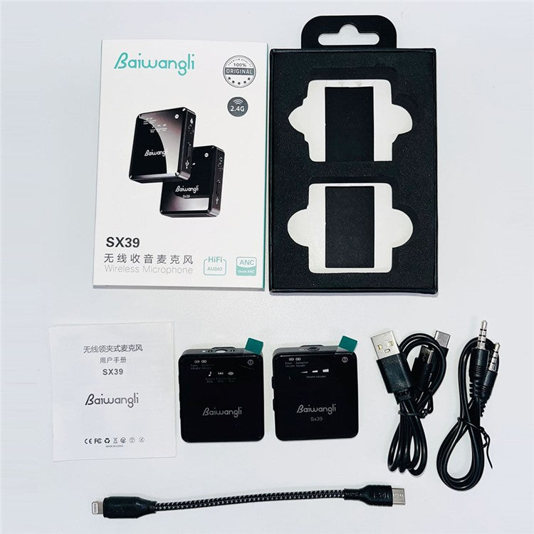 BAIWANGLI SX39 Live Broadcast Wireless Microphone Noise Reduction Lavalier Mic for iPhone, 1 Transmitter + 1 Receiver