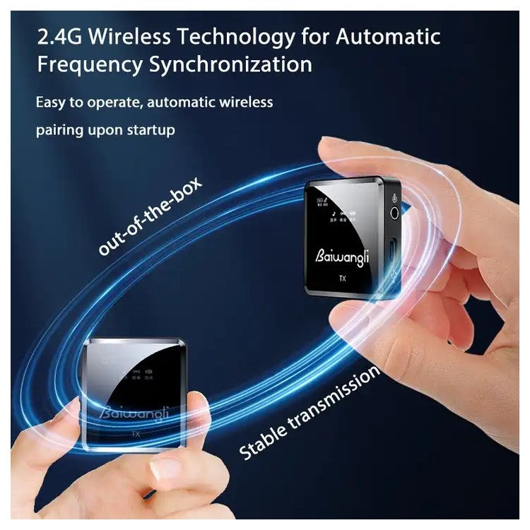 BAIWANGLI SX39 Wireless Noise Canceling Microphone System Portable Collar Clip Mic for Type-C, 1 Transmitter + 1 Receiver