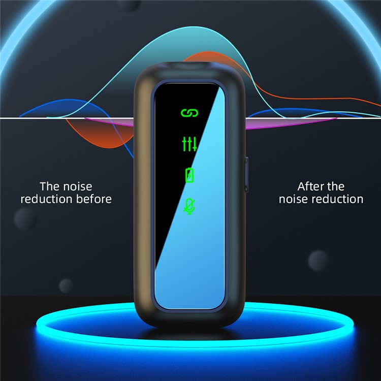 SX5 8-Pin Wireless Lavalier Microphone Cordless Lapel Clip-On Mic with Digital Display Charging Bin for iPhone - Black