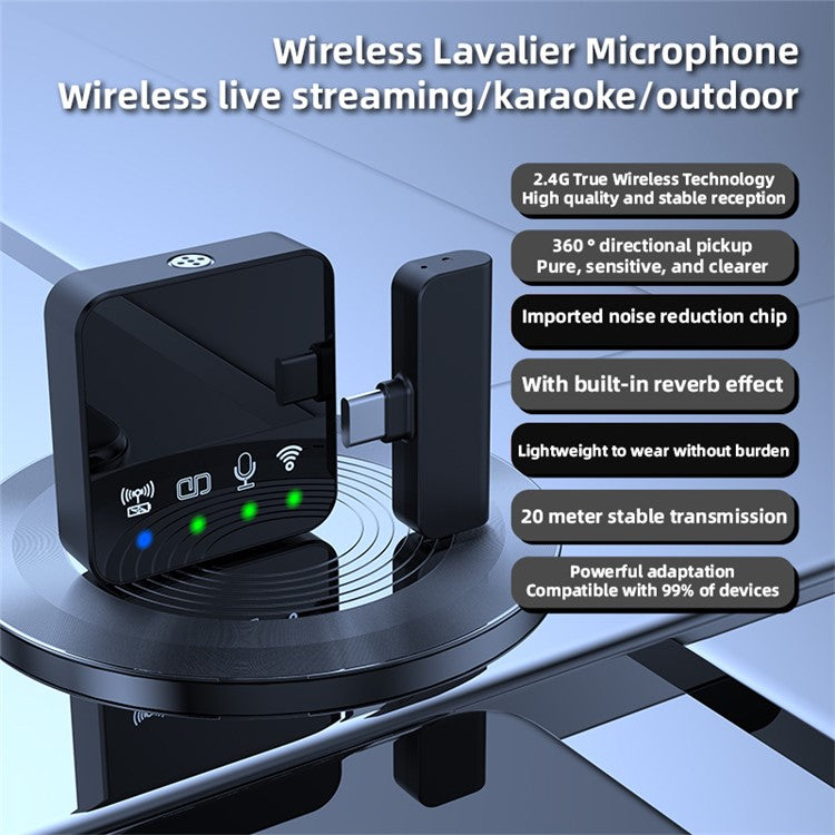 R10 Noise Canceling Wireless Lavalier Microphone System, 1 Mic+1 Receiver - Type-C