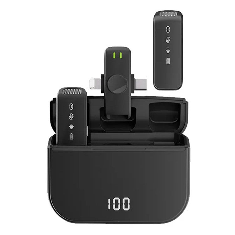 H61 Wireless Lavalier Microphone with Charging Compartment, 1 Transmitter+2 Receiver - Black