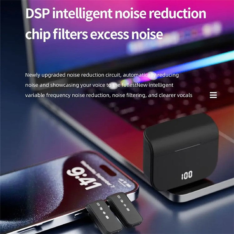 H61 Wireless Lavalier Microphone with Charging Compartment, 1 Transmitter+2 Receiver - Black