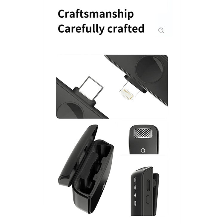 H61 Wireless Lavalier Microphone with Charging Compartment, 1 Transmitter+2 Receiver - Black