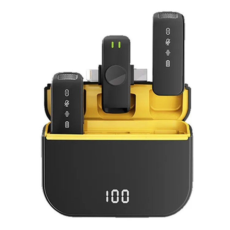H61 Wireless Lavalier Microphone with Charging Compartment, 1 Transmitter+2 Receiver - Yellow