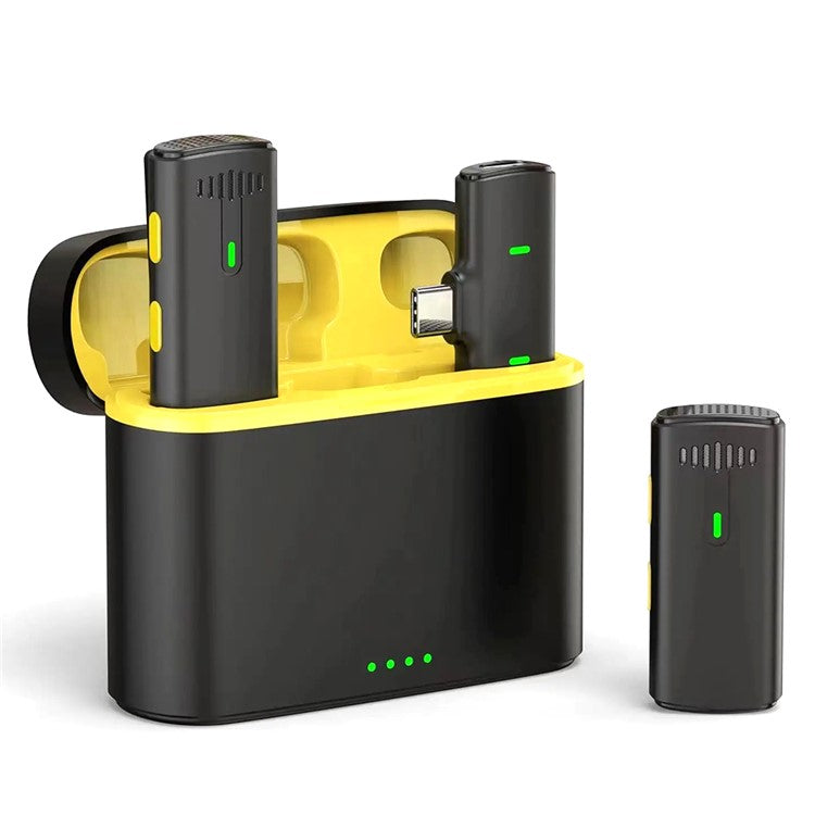 K10 Wireless Lavalier Mic DSP Noise Canceling Microphone (2 Microphones+1 Receiver) - Type-C / Black+Yellow