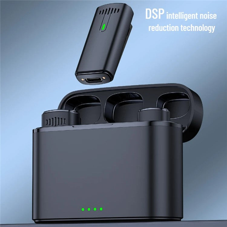 K10 Wireless Lavalier Mic DSP Noise Canceling Microphone (2 Microphones+1 Receiver) - Type-C / Black+Yellow