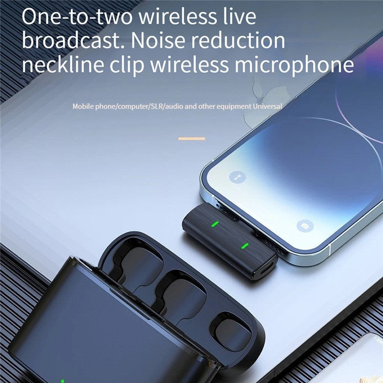 K10 Wireless Lavalier Mic DSP Noise Canceling Microphone (2 Microphones+1 Receiver) - Type-C / Black+Yellow