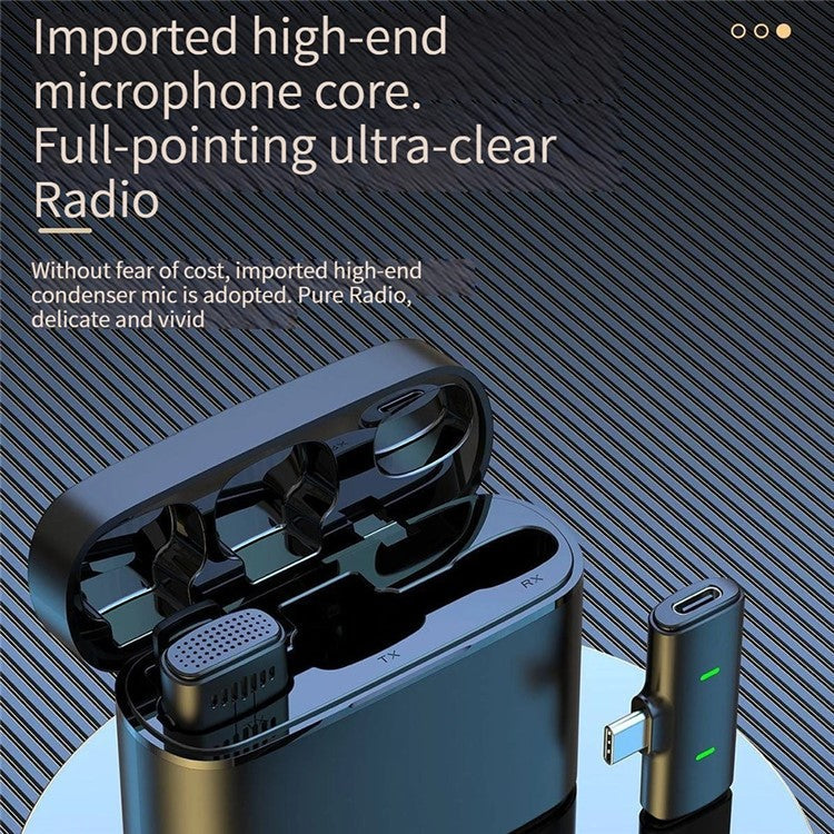 K10 Wireless Lavalier Mic DSP Noise Canceling Microphone (2 Microphones+1 Receiver) - Type-C / Black+Yellow