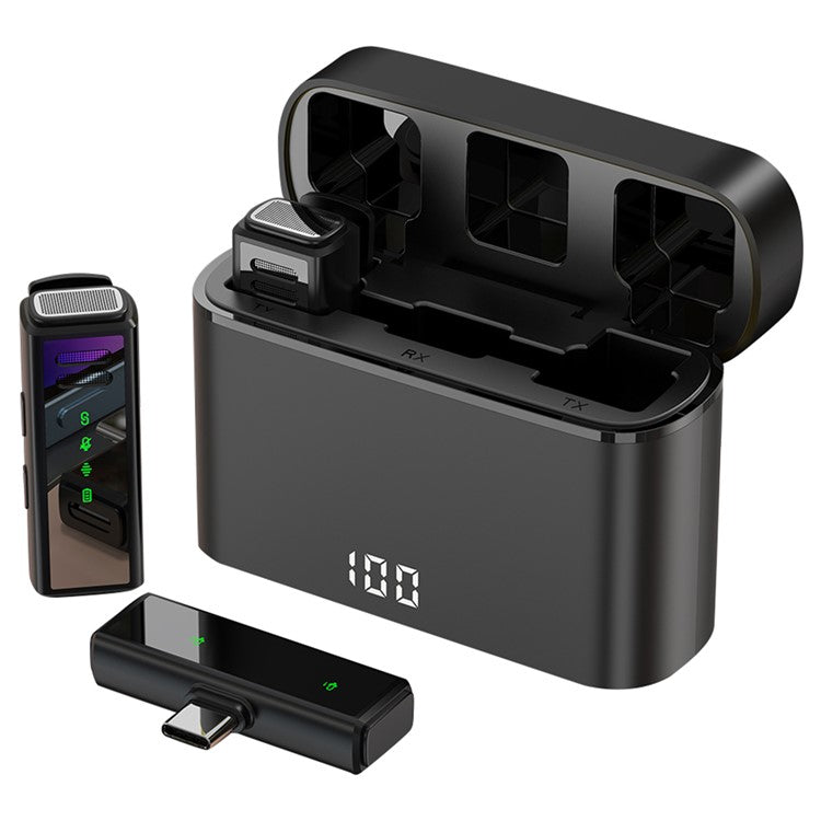 J88 Wireless Lavalier Live Streaming Microphone (2 Microphones+1 Receiver) - Type-C / Black