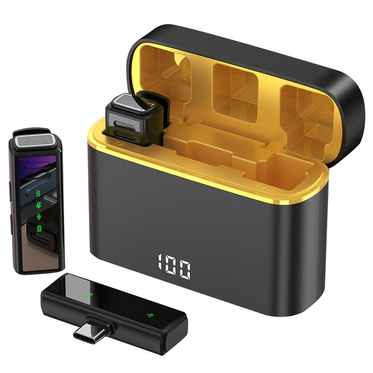 J88 Wireless Lavalier Live Streaming Microphone (2 Microphones+1 Receiver) - Type-C / Black+Yellow