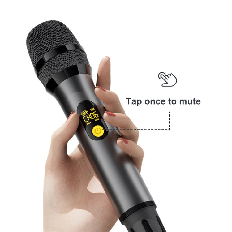 H21H Singing Family KTV UHF Wireless Hand-Held Microphone Performance Live Streaming Mic, 1 Mic + 1 Receiver - Grey