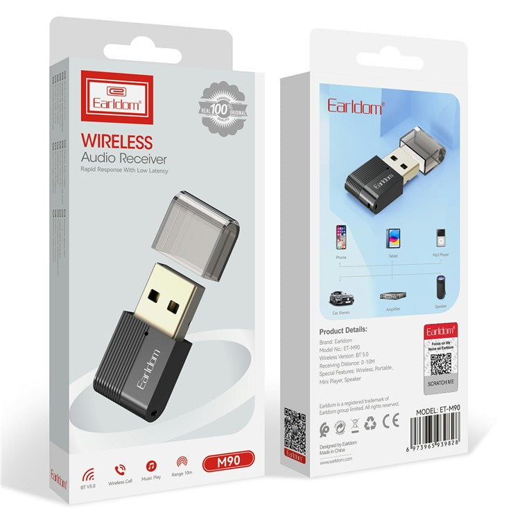 EARLDOM M90 USB Wireless Audio Adapter Bluetooth 5.0 Audio Receiver Transmitter for Car, Computer
