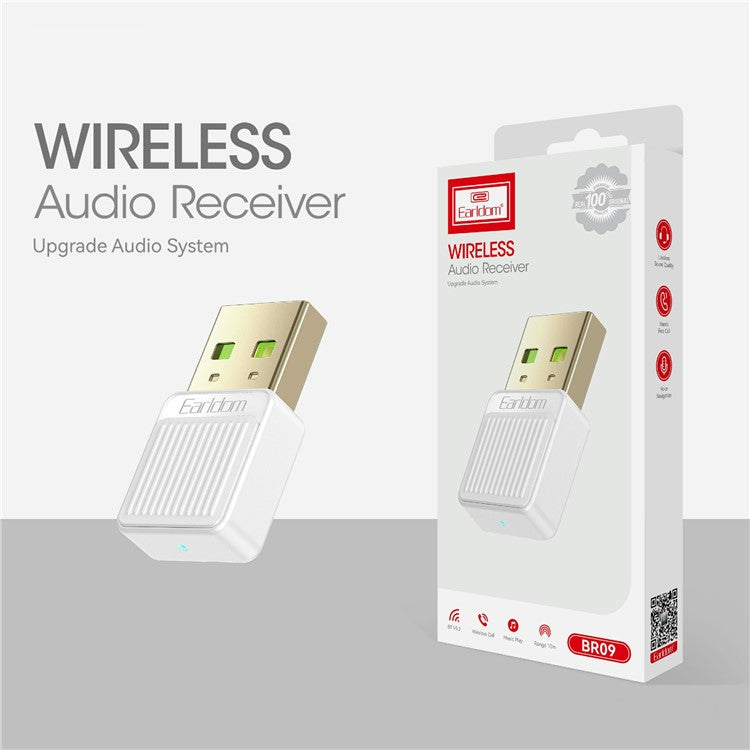 EARLDOM ET-BR09 USB Bluetooth Adapter Car Audio Speaker Wireless Audio Receiver - White