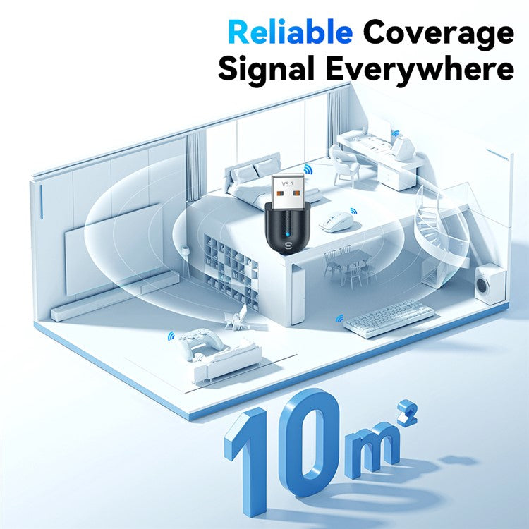 ESSAGER EBT53-BH01-P USB Bluetooth 5.3 Adapter Plug and Play for PC Game Controller Phone