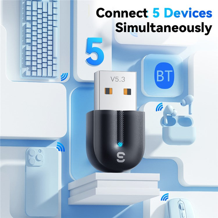 ESSAGER EBT53-BH01-P USB Bluetooth 5.3 Adapter Plug and Play for PC Game Controller Phone