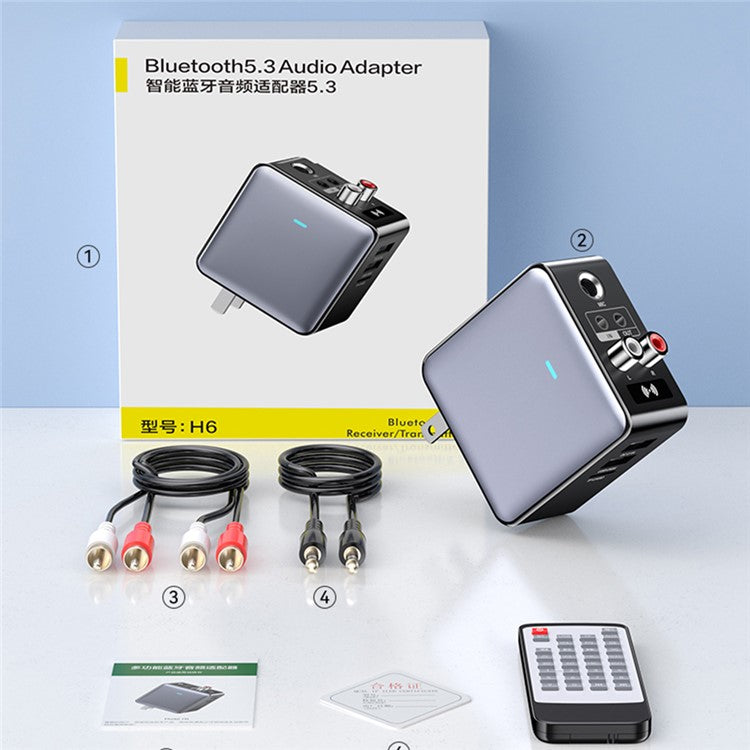 H6 Bluetooth 5.3 Transmitter Audio Bluetooth Receiver Adapter with Remote Control - US Plug