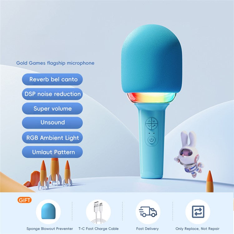 L8 Colorful Light Microphone Speaker Children Wireless Home Singing Handheld Mic - Blue