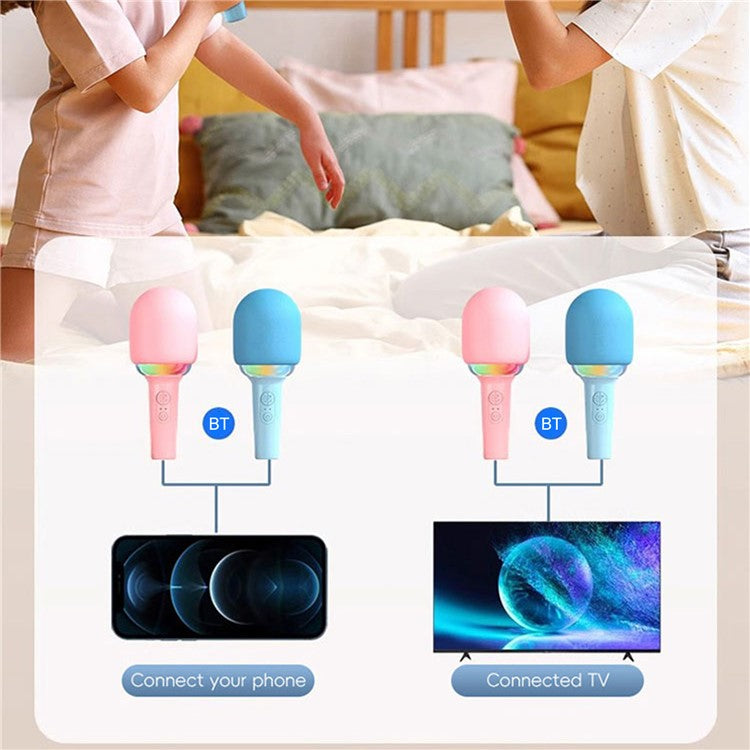 L8 Colorful Light Microphone Speaker Children Wireless Home Singing Handheld Mic - Blue