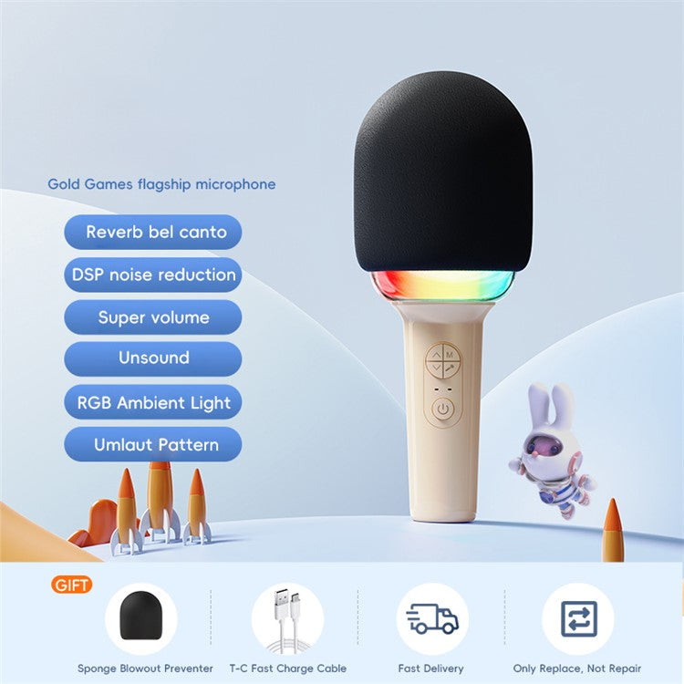 L8 Colorful Light Microphone Speaker Children Wireless Home Singing Handheld Mic - Beige