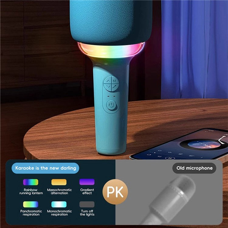 L8 Colorful Light Microphone Speaker Children Wireless Home Singing Handheld Mic - Beige